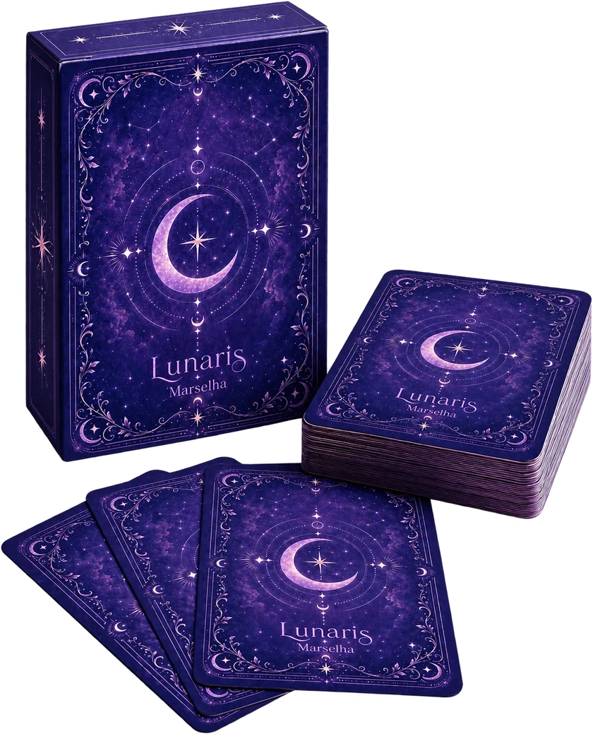 Caixa e cartas do Tarot de Marselha